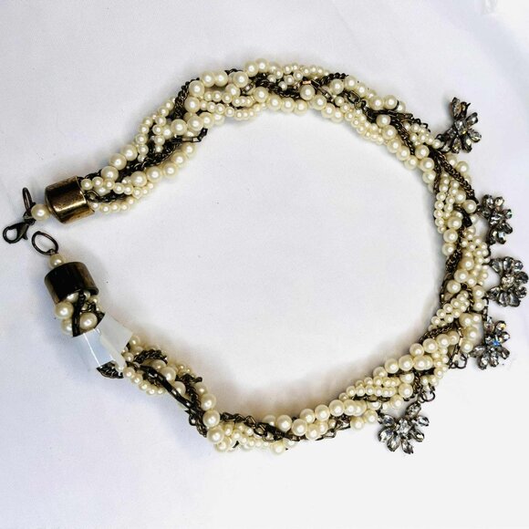 Vintage Braided Pearl Necklace with Bronze Findings – Handmade – 47 cm - Picture 2 of 11